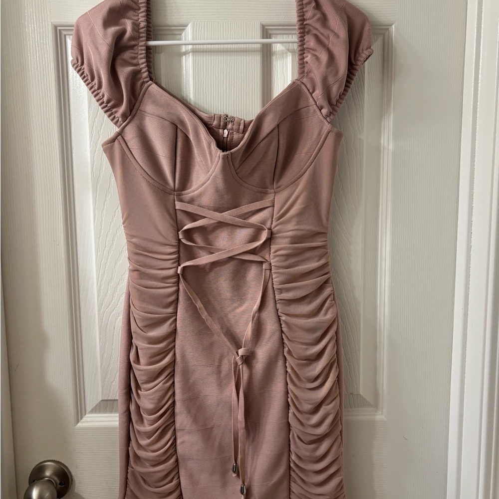 Haute Monde Purple Asymmetrical Ruched Bodycon Mini Dress